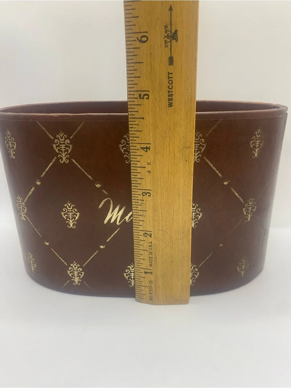 Vintage MCM Brown Fleur De Lis Mail Holder Desk Organizer Letter Box 4.5”x7”